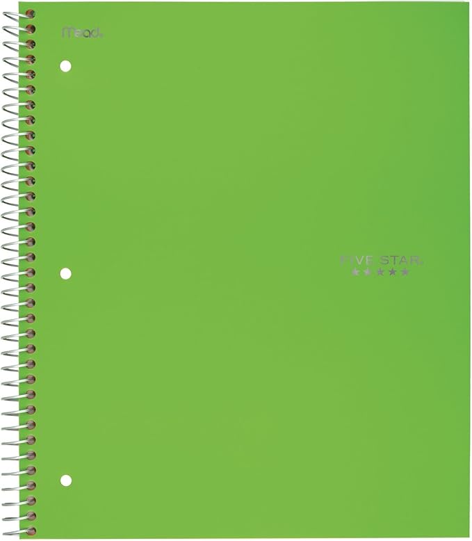 Five Star Spiral Notebooks, 2 Pack, 5-Subject, Wide Ruled Paper, 10-1/2" x 8", 200 Sheets, Gray, Lime (38434)