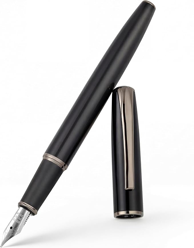 Super Smooth Writing Fountain Pen Set,Includes 2 Hand Polished Iridium Nibs(Fine & Extra Fine),8 Ink Cartridges and Gift Box,Best Pen Gift Set for School,Office(Starlight Black)