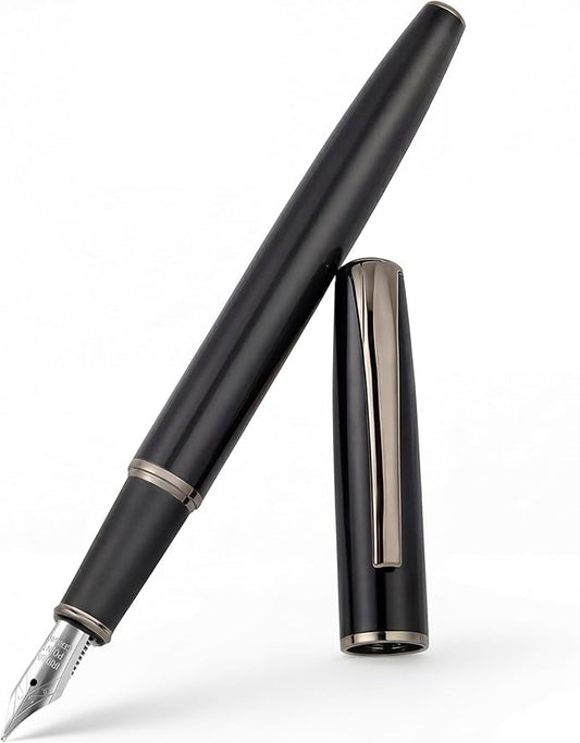 Super Smooth Writing Fountain Pen Set,Includes 2 Hand Polished Iridium Nibs(Fine & Extra Fine),8 Ink Cartridges and Gift Box,Best Pen Gift Set for School,Office(Starlight Black)