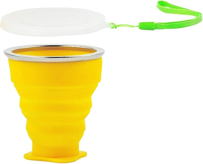3-Pack Assorted TouchOf COLLAPSIBLE TRAVEL CUP, Genuine 7oz Drinking Mug with Lid, BPA Free Silicone, Water, Coffee, Tea Hot or Cold for Hiking, Camping, Picnic & Work Lightweight Easy to Store
