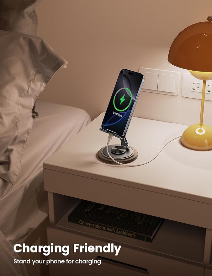 Lamicall Grey Phone Holder, Desk Accessories for Men - Gifts for Fathers Day for Teens, Boys, Girls, Adults & Men Simulated Wood Grain Cell Phone Holder, Office Decor, 4-10” Phones, iPad mini