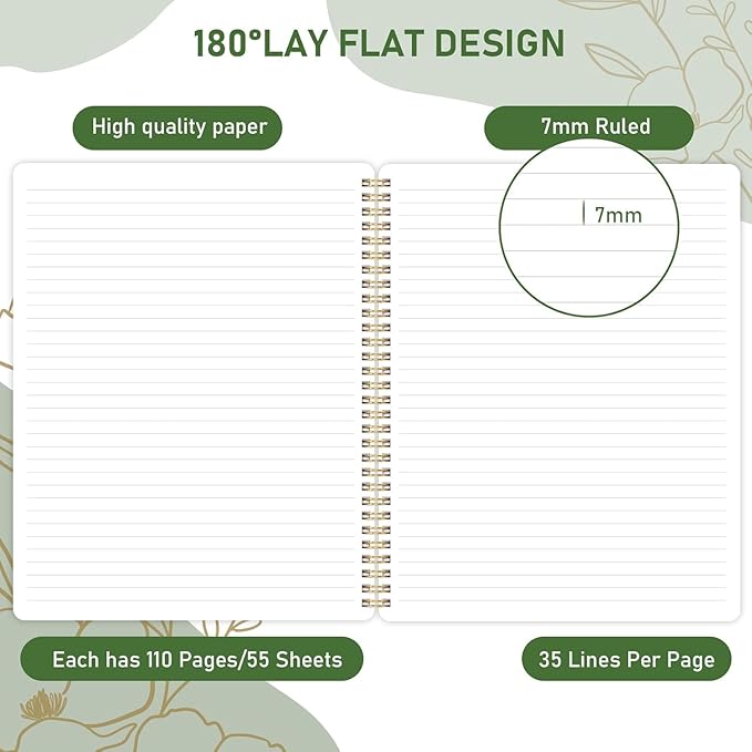 Spiral Notebook - College Ruled Notebook, Notebook Journal, 8.5'' x 10.5'', 55 Sheets/110 Pages, Journal for Women, Journal with Spiral Bound, Inner Pocket, Notebook for Office/School/Home - Green