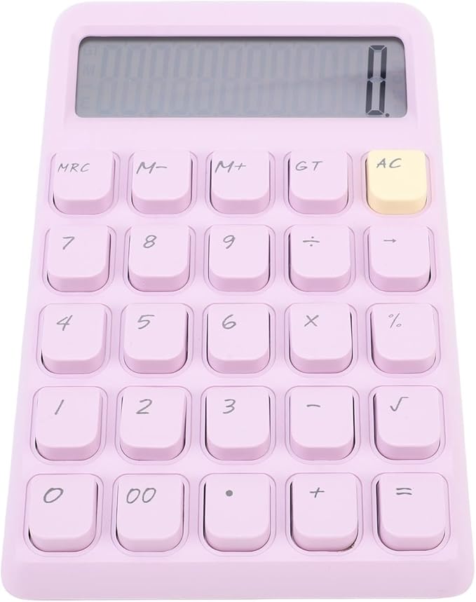Focket 12 Digit Calculator, Solar Powered Large Display Calculator, Compact with High Sensitivity Mechanical Keys for School Office Home Use (Purple)