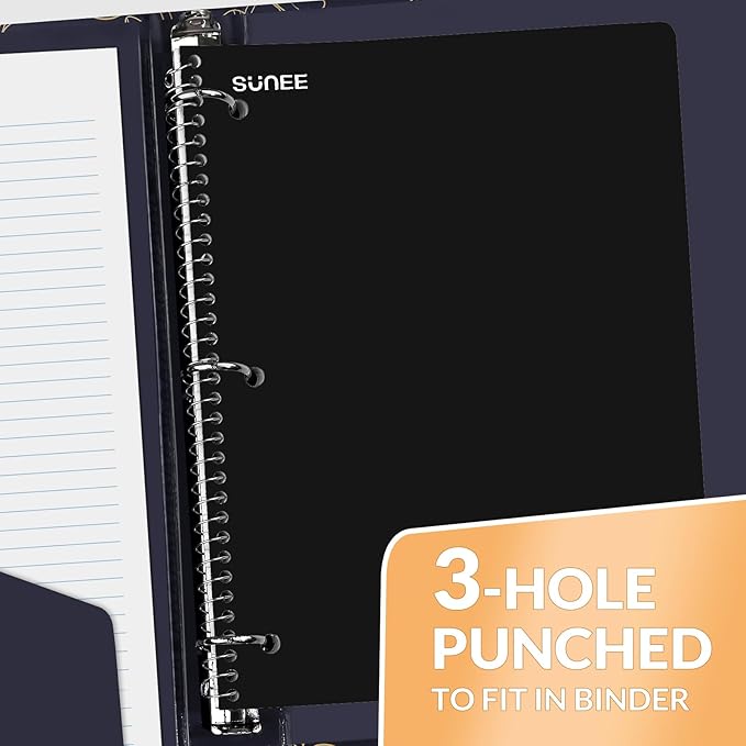 SUNEE Spiral Notebook, 1-Subject, Graph Ruled Paper, 8" x 10-1/2", 70 Sheets, 5 Squares per inch Spiral Grid Notebooks for Work, Home, School, Writing, Black