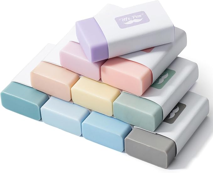 Mr. Pen- Pencil Eraser, 10 Pack, Morandi Colors, Large Latex Free Block Erasers for School, Office, Art Sketching, Homework, Exams, Clean Smudge-Free Correction