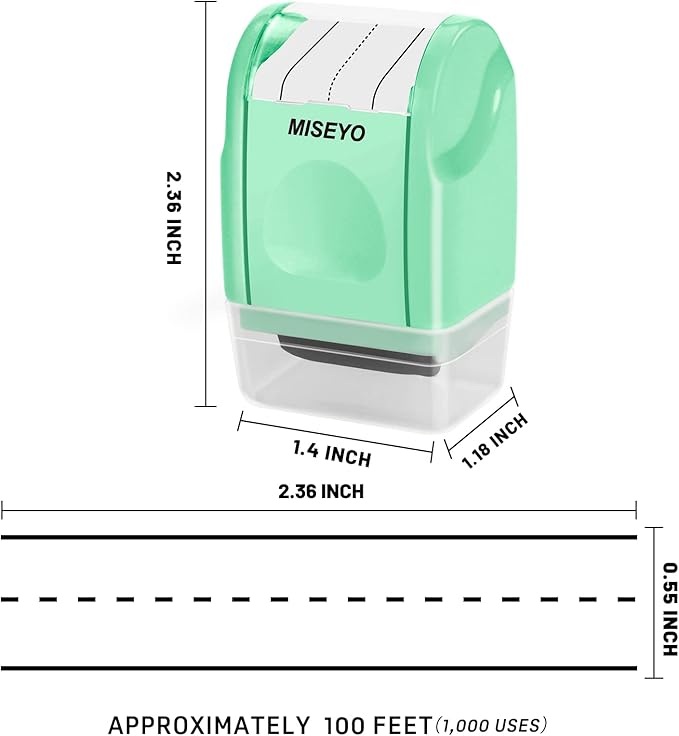 Miseyo Dashed Handwriting Lines Practice Roller Stamp,Self-Inking Line Rolling Stamps for Kids Writing - Mint Green