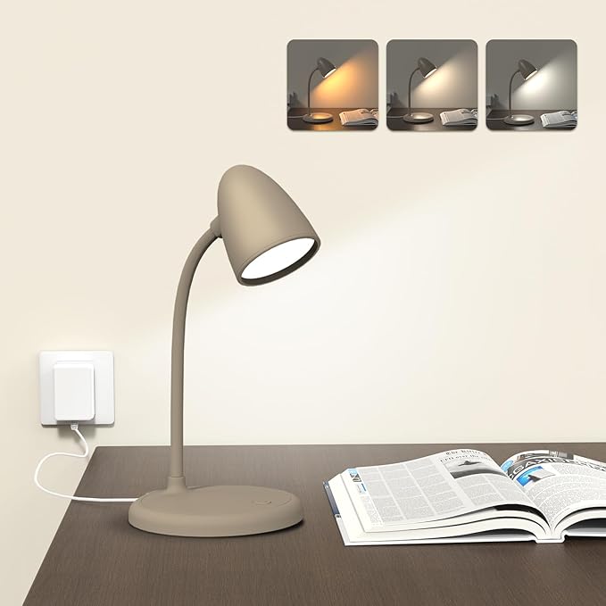 LED Desk Lamp for Home Office,3 Light Colors,Table Lamp,Dimmable Reading Light for Bedside Small Desk Lamp for College Dorm Room,Bedroom Desk Light,Brown