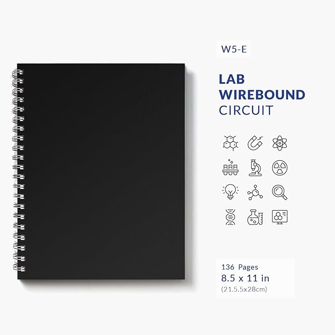 Vela Sciences W5 Wirebound Lab Notebook, 8.5 x 11 in (21.5 x 28 cm), 128 Pages, Double Wire Looped, 70lb Heavyweight Paper (24-Pack, Ruled +)