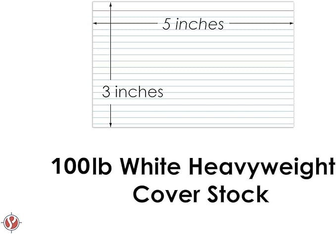 Ruled Index Cards, On 100lb. Heavyweight Thick White Cover Stock. "100 per pack" (3 x 5)