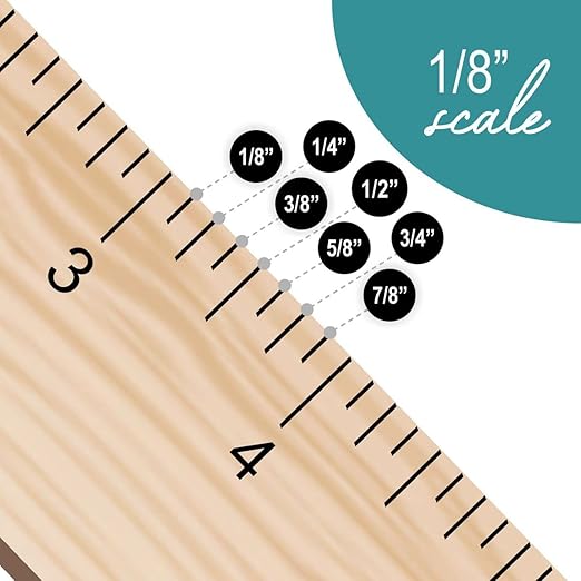 Ruler 12 Inch, Architectural Scale Ruler, 1/8 Inch Scale Rulers, Wooden Rulers for Drawing, Drafting, Architect and Engineering