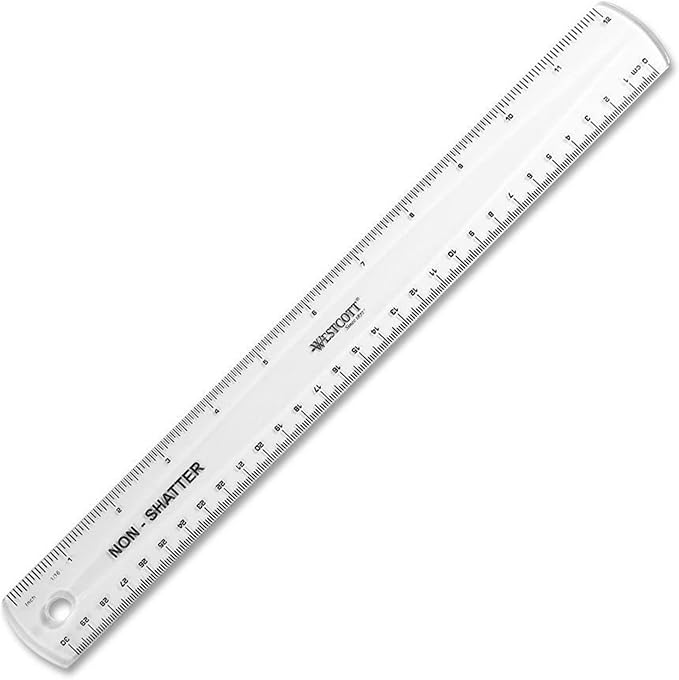 Westcott English and Metric Shatterproof Ruler, Clear, 12"