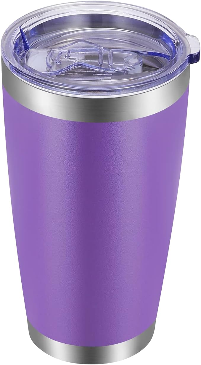 VEGOND 20oz Tumbler with Lid and Straw Stainless Steel Tumbler Cup Vacuum Insulated Double Wall Travel Coffee Mug Powder Coated Coffee Cup, Purple, 1 Pack