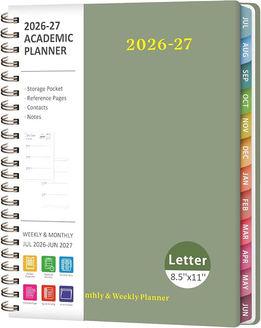 Planner 2026-2027, Weekly and Monthly Academic Year Calendar Planner, July 2026 - June 2027, Daily Agenda Book for Office School Supplies, Letter Size(8.5'' x 11'')