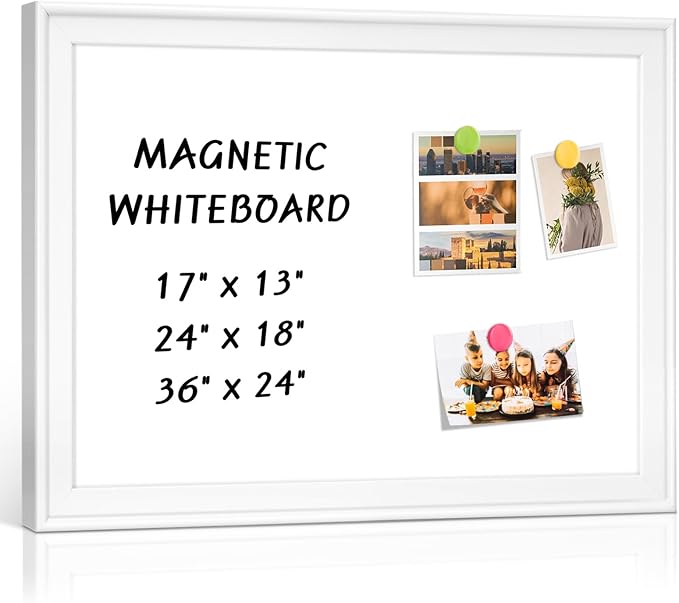White Board for Wall, 17" x 13" Magnetic Dry Erase Board, Decorative Wooden Frame Whiteboard, Wall Mounted, Aesthetic Writing Board for Home, Office, School - White