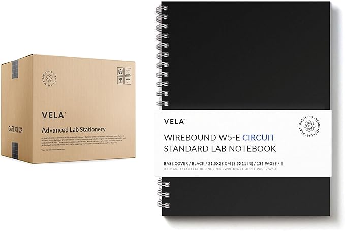 Vela Sciences W5 Wirebound Lab Notebook, 8.5 x 11 in (21.5 x 28 cm), 128 Pages, Double Wire Looped, 70lb Heavyweight Paper (24-Pack, Ruled +)