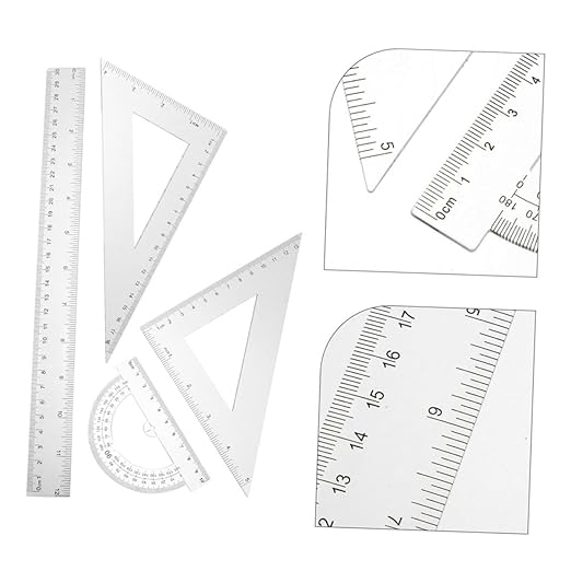 NUOBESTY 2Sets Clear Ruler Set Geometry Ruler and Protractor Kit Transparent Triangular Drafting Tools for Math Teaching and Drawing Lightweight and Portable