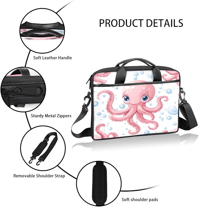 Pink Octopus Laptop Sleeve Case for 13-15 inch Computer Bag Protective Laptop Handle Bag for Women Men
