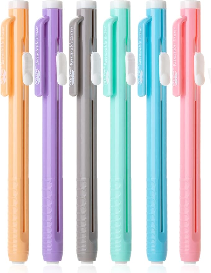 Mr. Pen- Retractable Mechanical Eraser Pens, 6 Pack, Pastel Colors, Latex-Free Precision Pencil Erasers for Artists, Students, Drawing, Sketching & Drafting