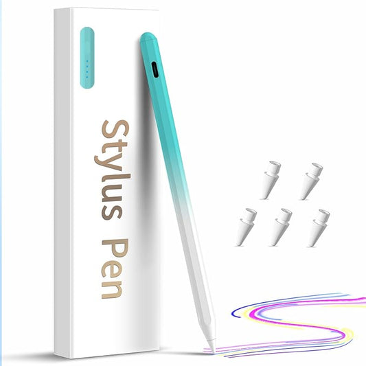 Stylus Pen for iPad,(2018-2026) Fast Charge with Tilt Sensitivity & Palm Rejection Compatible with iPad Pro 11"/12.9", iPad mini 5/6, iPad Air 3/4/5, iPad 6/7/8/9/10 (White Green)