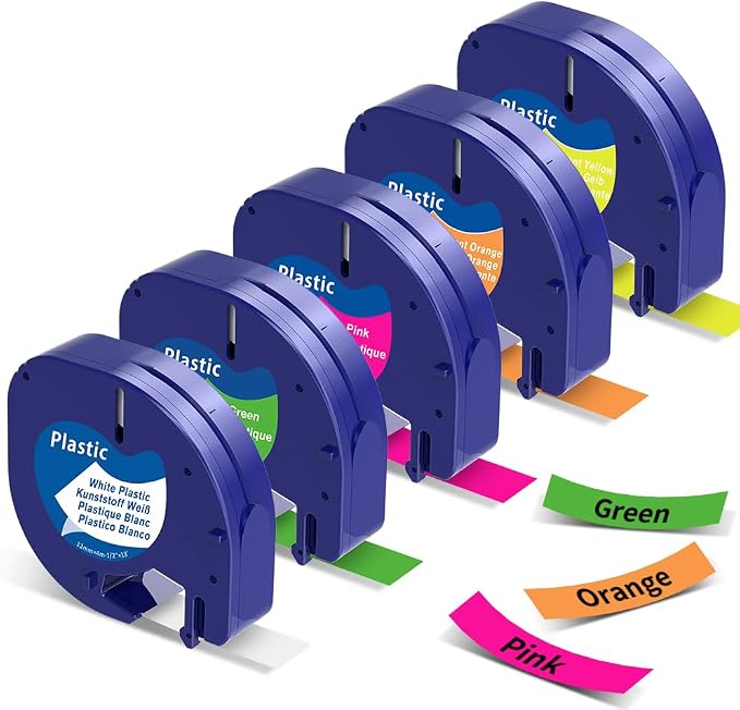 Replacment for Dymo Letratag Colored Plastic Label Maker Tape 12mm x 4m | Durable Tape Compatible with Dymo Letratag 100H Label Maker Refills for 200B LT-100T Plus, Strong Adhesion for Home, Office