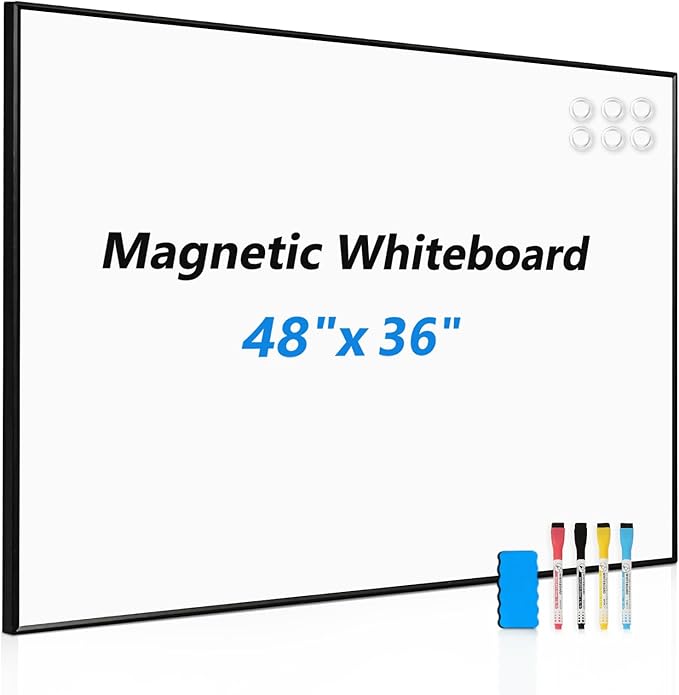 Large Whiteboard for Wall, 48'' x 36'' Big Magnetic Dry Erase White Board, Hanging Black Aluminum Frame Wipe Board for Home, Office, School