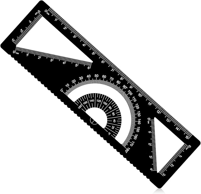 4-in-1 Geometry Set, Multifunctional Geometric Rulers, Aluminium Straight Edge Protractor, Metal Math Ruler Kit, Multifunctional Drafting Tools, 6.7 Inch, Black