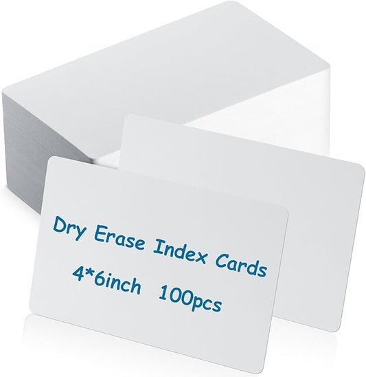 Harloon 100 Pcs Dry Erase Index Cards 4 x 6 Inch Laminated Reusable Dry Erase Note Cards Sheets for Office home housework to Do List(White)
