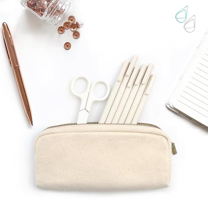 Pencil Pen Case, Canvas Pencil Pouch Big Capacity Pen Bag with Zipper Durable Stationary Storage Bag for Adult Students Officers