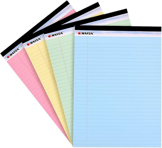 KAISA note pads Colored Legal Pad Writing Pads 8.5x11 inch, Wide Ruled, 40 Sheets/Pad, 20lb Colored Paper, Perforated Writing Pad with Sturdy Back (4 Pads), KSU-5972
