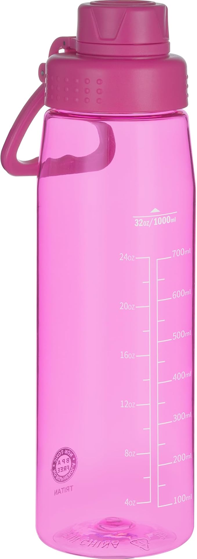 32oz Clear Water Bottle - BPA-Free Tritan Plastic, Fast Flow Spout Lid, Wide Mouth & Leakproof Design Hiking Water Bottle Suitable for Travel, Outdoors, Gym, Travel, Home, School(Rose)