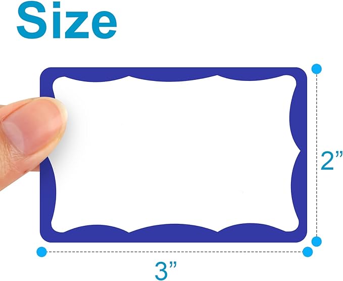 390Pcs Name Tags, 3in x 2in Name Tag Stickers, Name Tags Sticker for School Office Home(White with Blue Border)