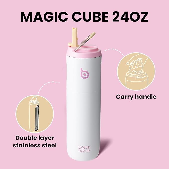 BOTTLE BOTTLE Insulated Water Bottle 24oz with Straw Lid and Handle Sports | for Travel Gym school,Stainless Steel Water Bottles,Double-Wall,Vacuum Metal,Leak Proof,BPA-Free