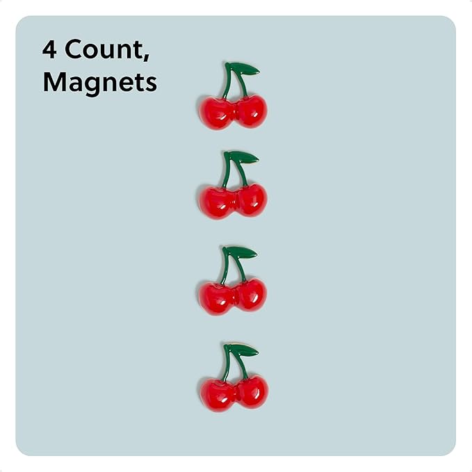 U Brands Red Cherry Locker Magnets, Set of 4, Fun Magnetic Locker Accessories for School, Whiteboard Accessories, Cute Fruit Magnets for Refrigerator