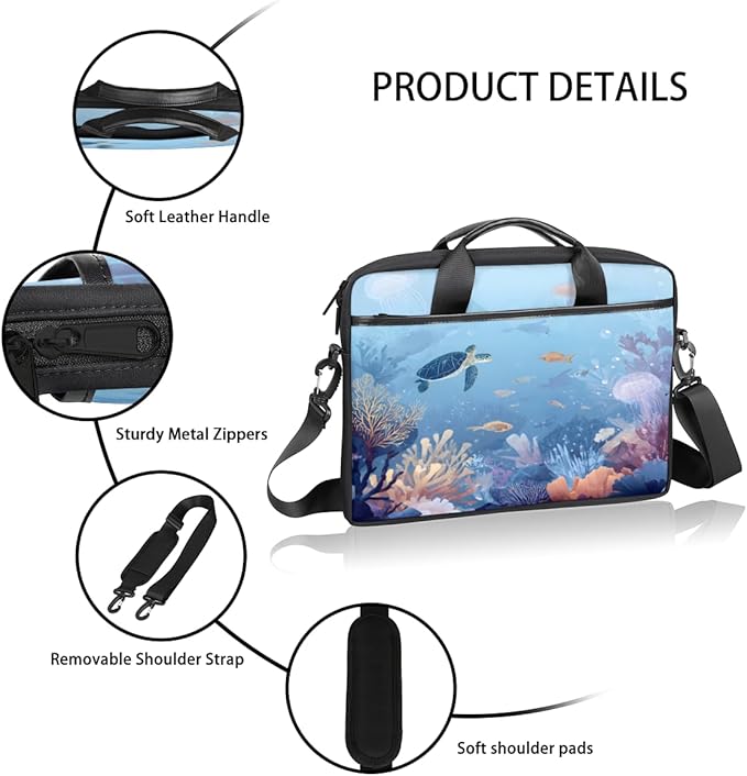Blue Sea Turtle Laptop Sleeve Case for 13-15 inch Computer Bag Protective Laptop Handle Bag for Women Men