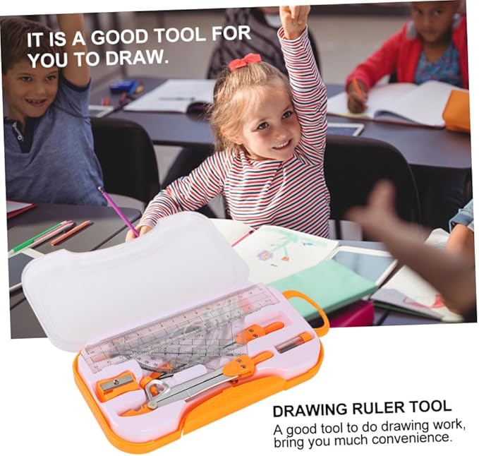 Metal Compasses Set with Drawing Ruler Tool and Geometry Ruler Set, 10pcs Math Drawing Kit for Students, Sturdy Metal Geometry Tools for School Exams and Drafting Random Color