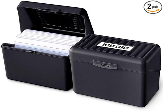Olivo Index Card Holder Box 3x5 Flash Note Card Holder Storage File Box Organizer Case for 3"x5" Cards, Black 2 Pack