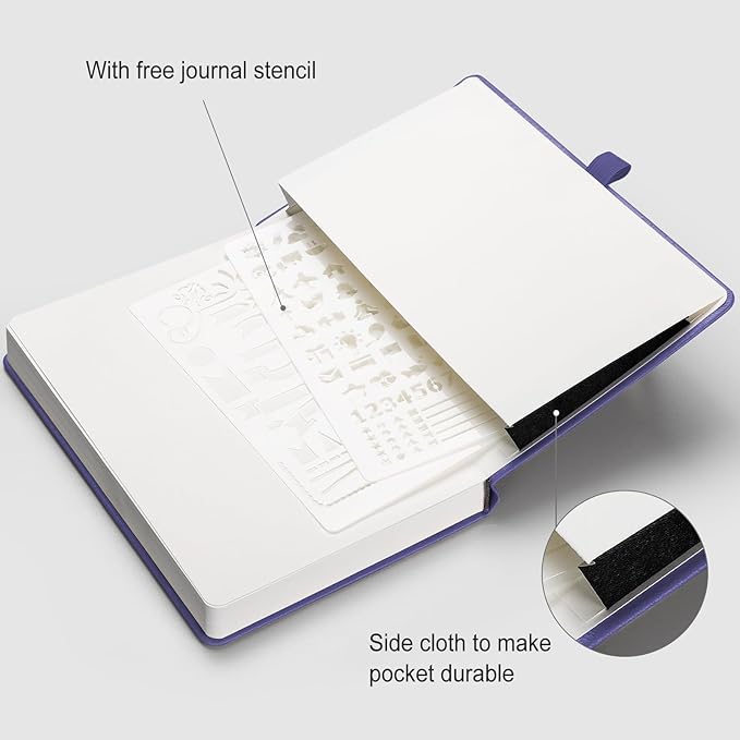 AHGXG Dotted Journal - 320 Numbered Pages Dot Grid Notebook A5 Thick Journal, 100gsm Thick Dotted Paper, Leather Hardcover, Inner Pocket, 5.75'' × 8.38'', Purple