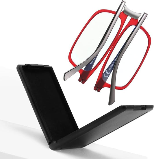 SKYOAK Evolved Folding Reading Glasses For Women Men Blue Light Blocking Anti UV Eyestrain Foldable Portable Compact Readers with Flat Hard Case Pocket Computer glasses 1.0 RED