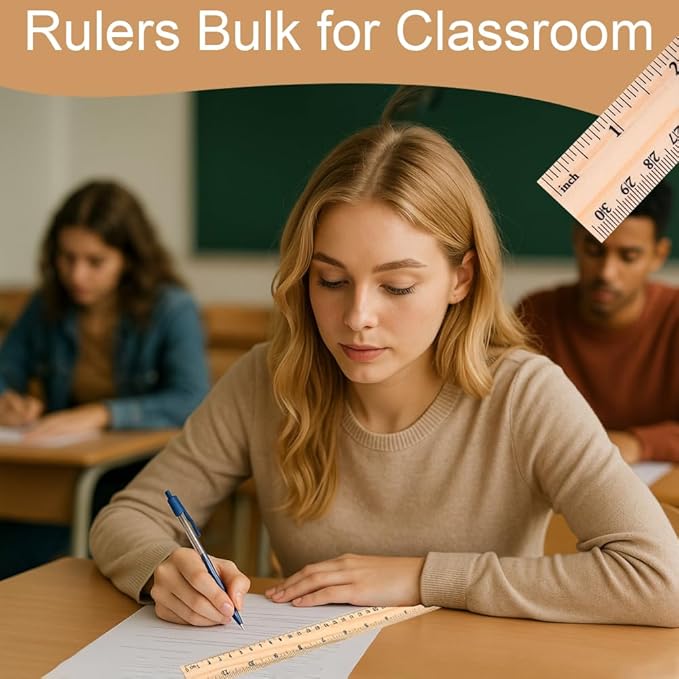Wooden Ruler 12 Inch, 20 Pack Wooden Rulers Bulk for Classroom, Wood Measuring Ruler for Students, Teachers, School