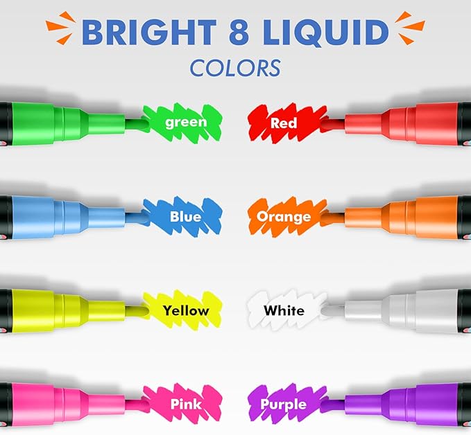 Timart Liquid Chalk Markers, 3mm Fine Tip Chalk Pens, 8 Colors