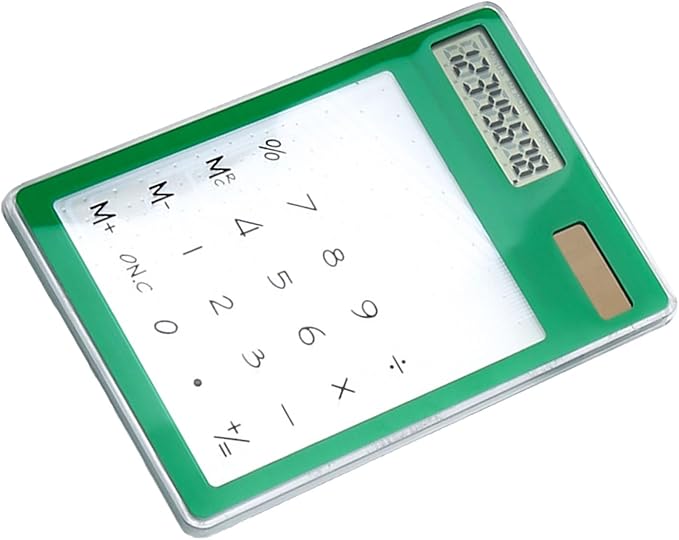 Solar Powered Calculator, Touch Screen 8 Digit LCD Display, Transparent Calculator for Office School Home with Lightweight and Compact Designf Business People and Family Use