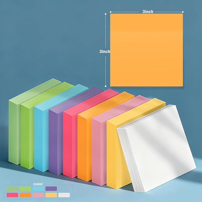 8 Pack of 3x3 Inch Sticky Notes Self-Stick Memo Pads - 480 Sheets in Total! Great for Home, Office & School