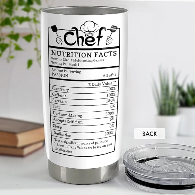 Chef Tumbler 20oz Stainless Steel Insulated Tumblers Coffee Travel Mug Cup Chefs Gifts for Birthday, Christmas, Cook Lovers