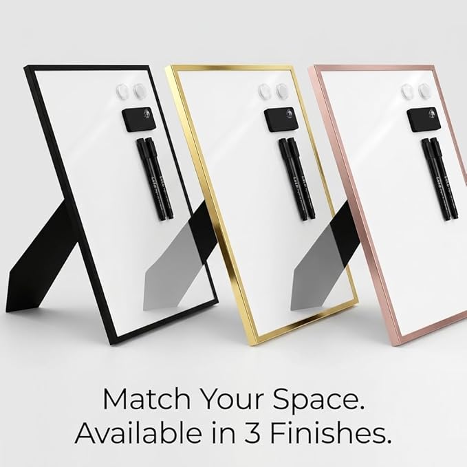 Magnetic Dry Erase Board 12x16 with Foldable Stand, Portable Black Desktop Whiteboard for Home, Office, School & Kitchen