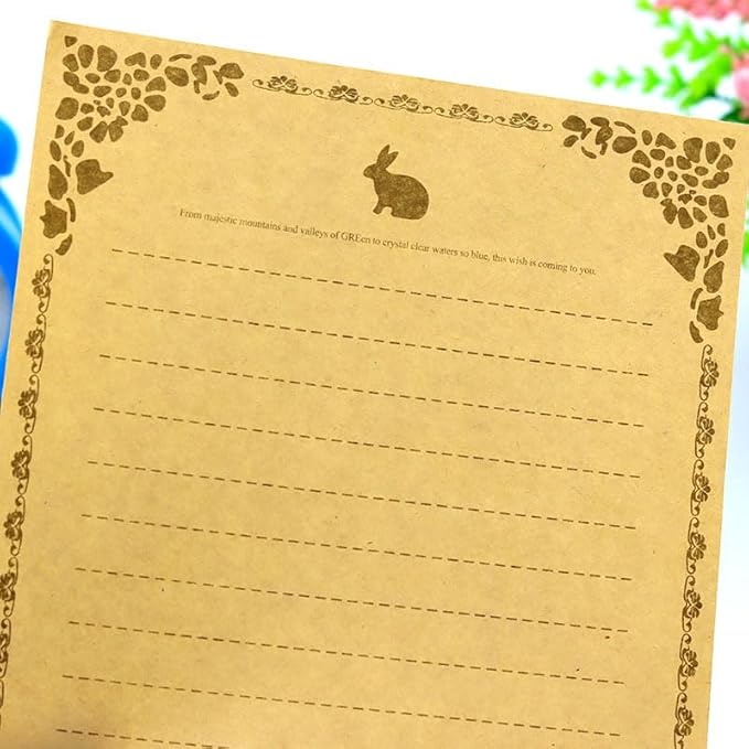 100 Sheets Brown Rabbit Stationery Lined Paper,A5 Stationery Writing Paper with Antique Border Design,Letter Size (Unpunched) Ruled Filler Paper for Writing Letters,Vintage Invites