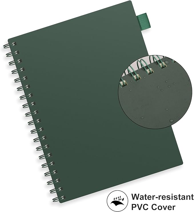 RETTACY Dotted Journal Notebook, 300 Pages, B5 Medium Size (7.4'' × 10''), 100 GSM Thick Paper, Flexible Plastic Cover, Spiral-bound, for Journaling, Planning, Tracking (Deep Green)
