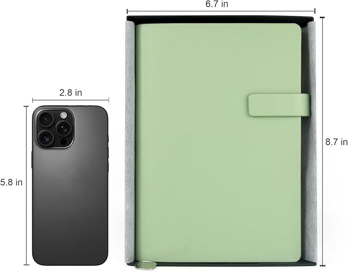 Soft Cover Leather Journal Notebook A5 Lined 212 Pages 5x8.25 Inches with Strap Closure Travel Work School Writing Journaling Notebooks for Women Men Gift Box Packaging Grass Green