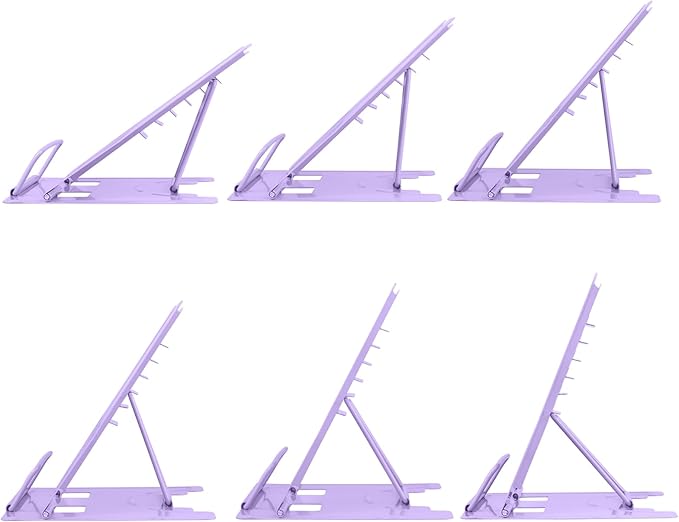 Honagu Small Book Stand Book Holder Metal Desk Book Stand for Reading Hands Free, Adjustable Cookbook Documents Holder, Portable Bookstand for Music Books, Textbook, Recipe, Tablet, Ipad (Purple)