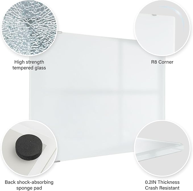 Magnetic Glass Whiteboard 36"x24", Frameless Wall Mounted Dry Erase Board, Non-Porous Ghost Free Wipe Resistant Magnetic White Board for Office Classroom Home