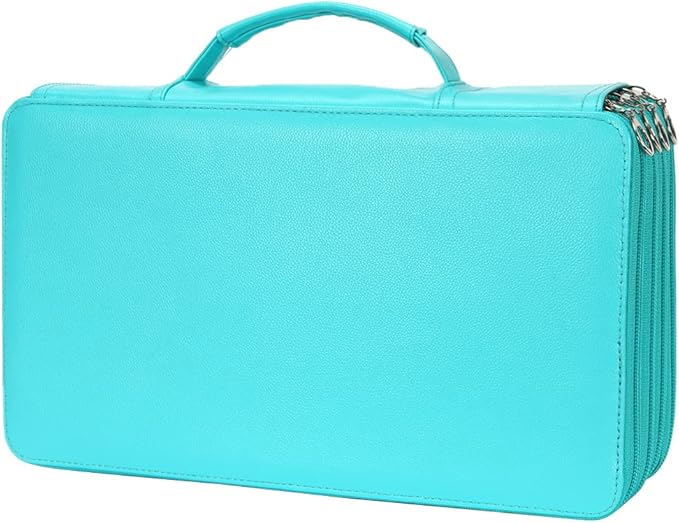 Vomgomfom 300 Slots Marker Bag, 4-Layer Zipper Portable Art Supply Organizer, PU Leather Large Capacity Marker Case Holds 100 Markers or 300 Colored Pencils with Handle (Green)